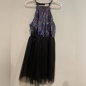 Everly Black with Multicolored Sequins Cocktail Dress. Size L (Juniors)